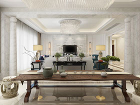 盛天東郡300平歐式風客廳設計效果