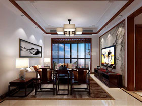 天池山240平別墅中式客廳設計效果圖
