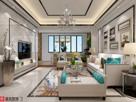 中鐵江灣山語城150平現代簡約客廳效果