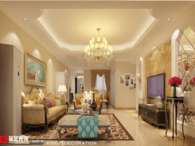 榮恒江景110平簡歐客廳裝修設(shè)計效果