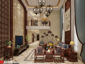 夢之島花園500平別墅中式客廳設(shè)計效果