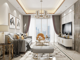 保利領秀前城領秀府100平客廳輕奢裝修效果圖