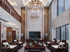 江川悅城320平樓中樓新中式客廳裝修效果圖